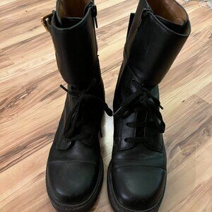 Black leather combat boots